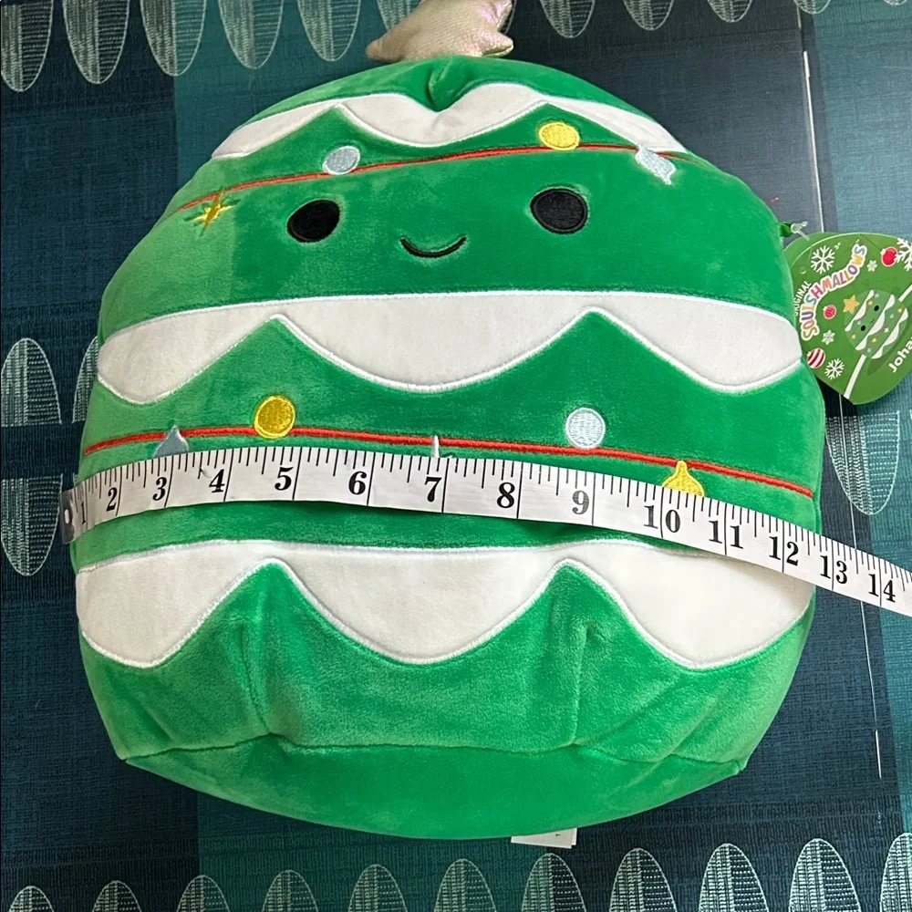 Squishmallow Johann 12” Festive Green and White Holiday Pillow